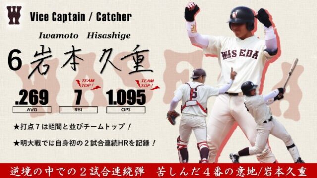 【緊急】令和３年度春季早慶戦　注目選手特集　６ 岩本久重副将