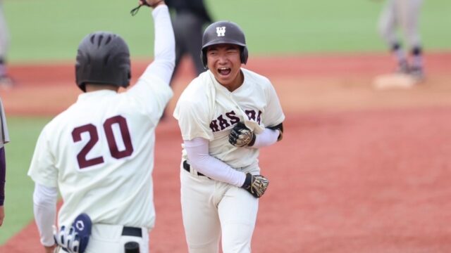 紫紺撃破！伊藤樹が８回零封　山縣は攻守に渡って大暴れ　勝ち点４で早慶戦へ/明大３回戦